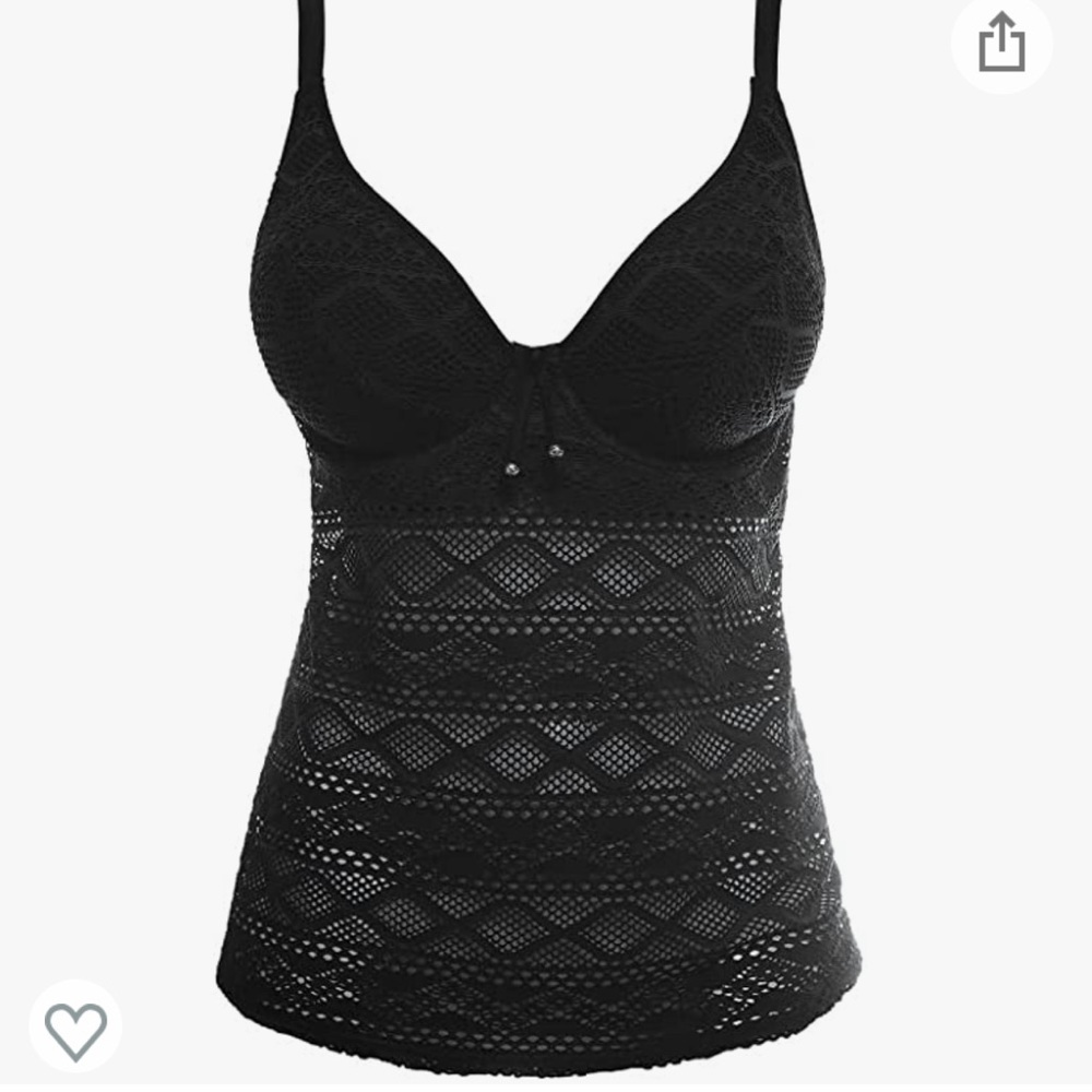 NWT - Freya Tankini Top See Through Midsection Crochet Style 36FF